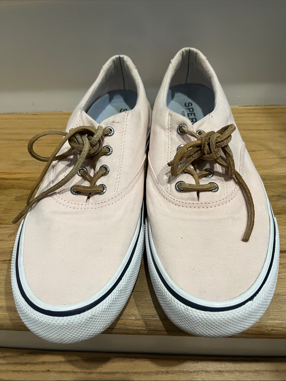 Sperry Men’s Canvas Sneakers in Light Pink with Brown Laces